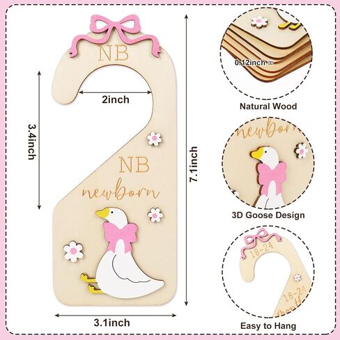 7Pcs Goose Wood Baby Closet Size Dividers with Storage Bag Pink Bow Goose Hanging Closet Organizer Newborn to 24 Month Infant Wardrobe Organizer for Home Nursery in Saudi Arabia