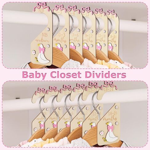 7Pcs Goose Wood Baby Closet Size Dividers with Storage Bag Pink Bow Goose Hanging Closet Organizer Newborn to 24 Month Infant Wardrobe Organizer for Home Nursery in Saudi Arabia