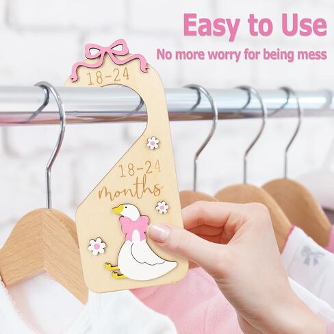 7Pcs Goose Wood Baby Closet Size Dividers with Storage Bag Pink Bow Goose Hanging Closet Organizer Newborn to 24 Month Infant Wardrobe Organizer for Home Nursery in Saudi Arabia
