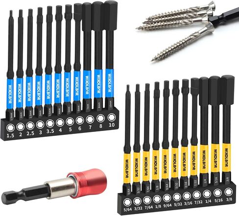 23-Piece 4" Long Allen Wrench Drill Bit Set, 1/4" Hex Shank Magnetic Hex Screwdriver Bits Sets, Metric and SAE, S2 Steel, with Quick Release Bit Holder and Storage Box in Saudi Arabia