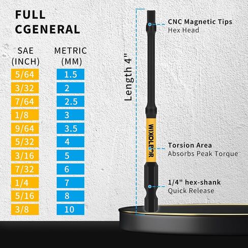 23-Piece 4" Long Allen Wrench Drill Bit Set, 1/4" Hex Shank Magnetic Hex Screwdriver Bits Sets, Metric and SAE, S2 Steel, with Quick Release Bit Holder and Storage Box in Saudi Arabia