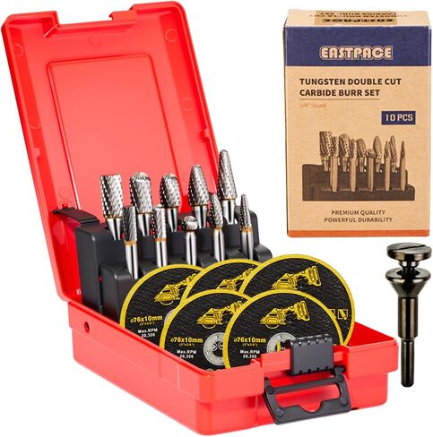 10 PCS 1/4" Shank Tungsten Carbide Burr Set Double Cut for Metal Grinding, Deburring Die Grinder Bits Fit Dewalt Milwaukee Die Grinders Accessories 1PC Mandrel & 5PC 3inch Cut Off Wheel in Saudi Arabia