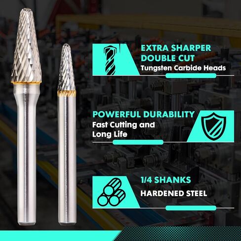 10 PCS 1/4" Shank Tungsten Carbide Burr Set Double Cut for Metal Grinding, Deburring Die Grinder Bits Fit Dewalt Milwaukee Die Grinders Accessories 1PC Mandrel & 5PC 3inch Cut Off Wheel in Saudi Arabia