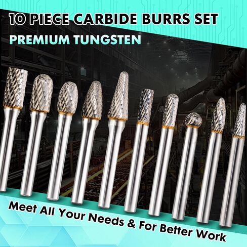 10 PCS 1/4" Shank Tungsten Carbide Burr Set Double Cut for Metal Grinding, Deburring Die Grinder Bits Fit Dewalt Milwaukee Die Grinders Accessories 1PC Mandrel & 5PC 3inch Cut Off Wheel in Saudi Arabia