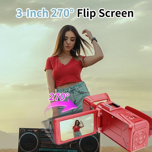 4K Video Camera Camcorder 64MP WiFi for YouTube Vlogging, 18X Digital Zoom 3" 270° Flip Screen, with 32GB SD Card & Card Reader, Built-in 2500mAh Battery (Purple) in Kuwait