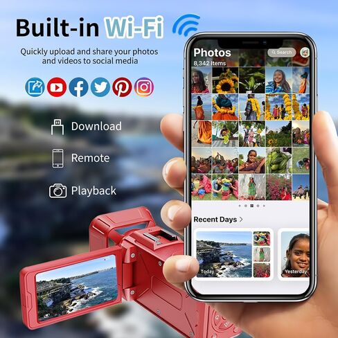4K Video Camera Camcorder 64MP WiFi for YouTube Vlogging, 18X Digital Zoom 3" 270° Flip Screen, with 32GB SD Card & Card Reader, Built-in 2500mAh Battery (Purple) in Kuwait