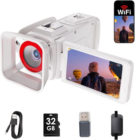 4K Video Camera Camcorder 64MP WiFi for YouTube Vlogging, 18X Digital Zoom 3" 270° Flip Screen, with 32GB SD Card & Card Reader, Built-in 2500mAh Battery (Purple) in Kuwait
