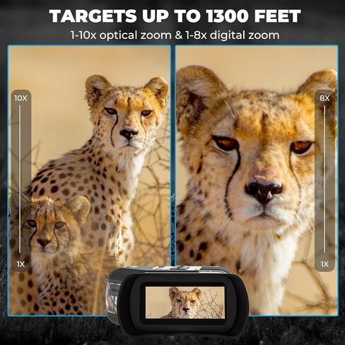 نظارات الرؤية الليلية WOSPORTS 4K - تكبير بصري 10X ورقمي 8X، نطاق الأشعة تحت الحمراء 1315FT، بطارية قابلة لإعادة الشحن 5000 مللي أمبير، مقاومة للماء IPX، مثالية للتخييم in Kuwait