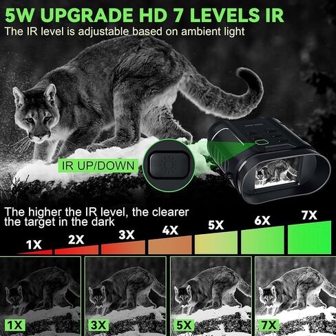 نظارات الرؤية الليلية WONGKUO - مناظير IR 4K HD مطورة بقدرة 5 وات - تقريب رقمي 8X، مناظير قابلة لإعادة الشحن مع كاميرا مدمجة، بطاقة 32 جيجابايت لحفظ الصور ومقاطع الفيديو، مصباح يدوي لأمن التخييم in Kuwait