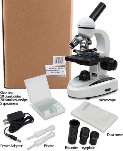 Biological Microscope 40x-1600x monocular Microscope Metal Lens Body Eyepiece (WF10x WF20x) Objective Lens (4X 10x 40x) 360° Rotating Lens Two Driving Methods (White) in Saudi Arabia