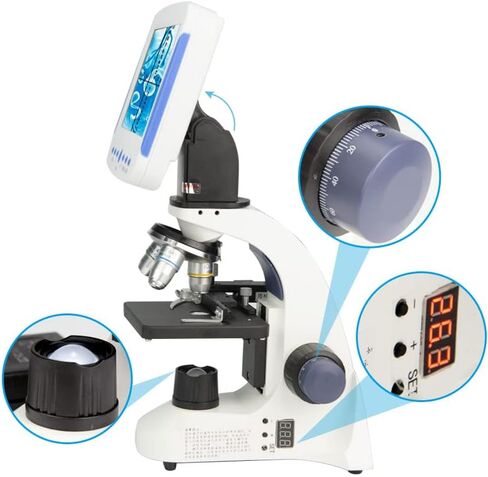 Microscope Kit Professional 2000X Digital Compound Biological, Microscope LED School Laboratory with Screen Measuring Line Microscope Lens Adapters in Saudi Arabia