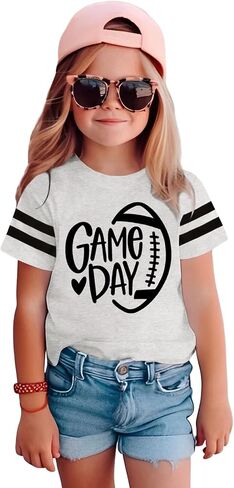Toddler Girls Game Day Shirts Cute Sunday Football Tshirt Football Season Outfits Kids Sports Fans Lover Tee Tops in Saudi Arabia