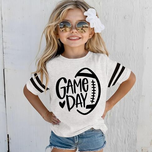 Toddler Girls Game Day Shirts Cute Sunday Football Tshirt Football Season Outfits Kids Sports Fans Lover Tee Tops in Saudi Arabia