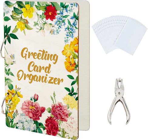 SUPERDANT Line Figures Greeting Card Organizer Abstract Lines Postcard Binder Wooden Cards Keeper Storage 2-Rings Photo Album for Birthday Wedding Holiday with Punch and 20 Pockets in Saudi Arabia