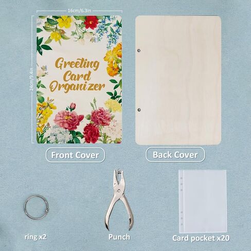 SUPERDANT Line Figures Greeting Card Organizer Abstract Lines Postcard Binder Wooden Cards Keeper Storage 2-Rings Photo Album for Birthday Wedding Holiday with Punch and 20 Pockets in Saudi Arabia