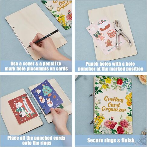 SUPERDANT Line Figures Greeting Card Organizer Abstract Lines Postcard Binder Wooden Cards Keeper Storage 2-Rings Photo Album for Birthday Wedding Holiday with Punch and 20 Pockets in Saudi Arabia