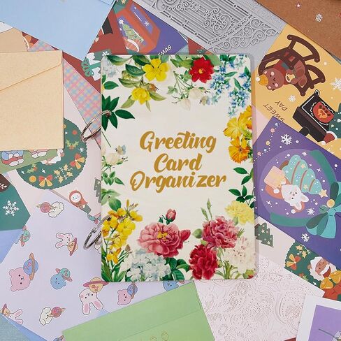 SUPERDANT Line Figures Greeting Card Organizer Abstract Lines Postcard Binder Wooden Cards Keeper Storage 2-Rings Photo Album for Birthday Wedding Holiday with Punch and 20 Pockets in Saudi Arabia