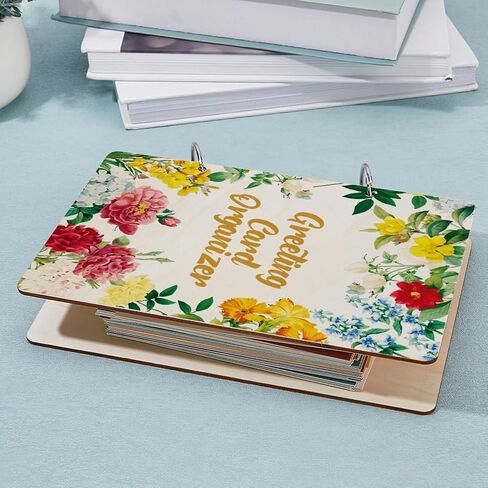 SUPERDANT Line Figures Greeting Card Organizer Abstract Lines Postcard Binder Wooden Cards Keeper Storage 2-Rings Photo Album for Birthday Wedding Holiday with Punch and 20 Pockets in Saudi Arabia