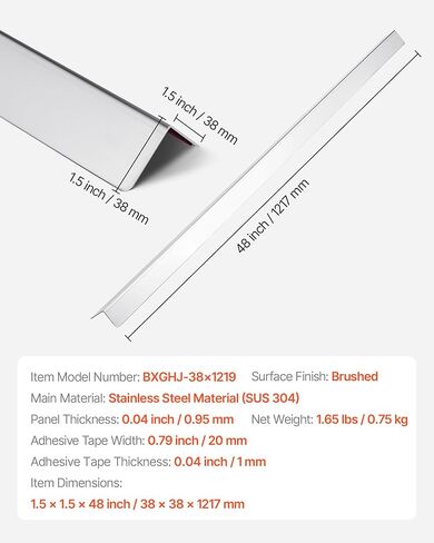 VEVOR Stainless Steel Wall Corner Protector, 1.5 x 1.5 x 48 inch, 10 Pack Metal Corner Guards, 304 Stainless Steel Edge Trim 90-Degree Angle for Home,Office,Commercial Wall Protection, with 3m Tape in Kuwait