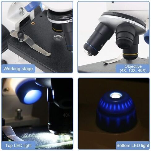 Microscope Kit 40X-2000X Monocular Microscope, with Adjustable Top/Bottom Lights LED Illumination Microscope Lens Adapters in Saudi Arabia
