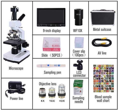 Microscope Kit 9-inch LCD Digital Microscope Binocular Monocular Biological USB led 5MP Electronic Eyepiece OSL-030 Microscope Lens Adapters in Saudi Arabia
