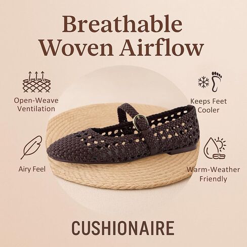 CUSHIONAIRE Windsor Woven Womens Flats with Adjustable Strap – Comfortable Mary Jane Ballet Flats for Women in Kuwait