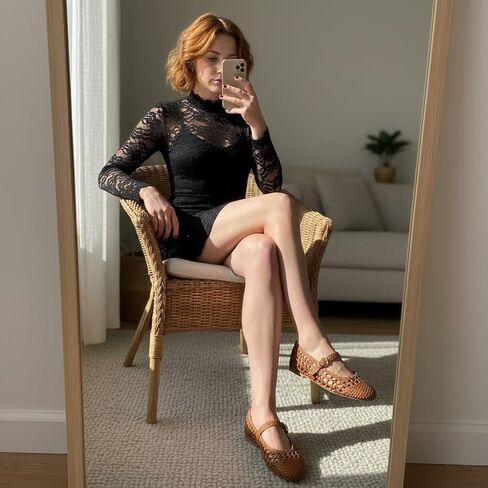 حذاء مسطح نسائي منسوج من CUSHIONAIRE Windsor مع حزام قابل للتعديل - حذاء باليه ماري جين مريح للنساء in Kuwait