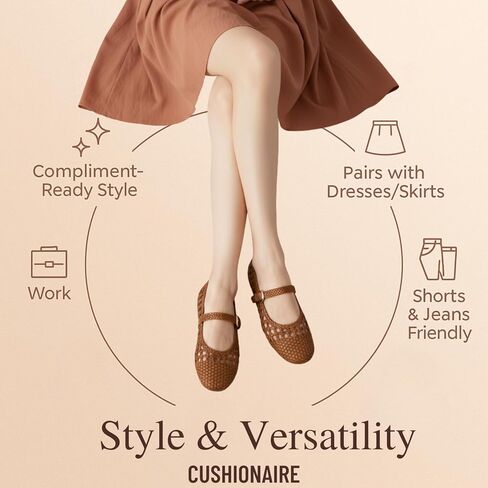 حذاء مسطح نسائي منسوج من CUSHIONAIRE Windsor مع حزام قابل للتعديل - حذاء باليه ماري جين مريح للنساء in Kuwait