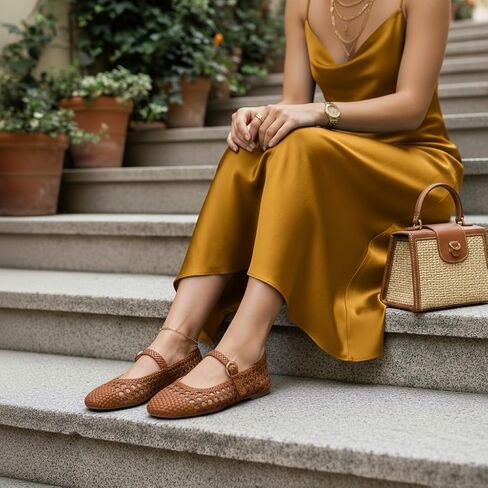 حذاء مسطح نسائي منسوج من CUSHIONAIRE Windsor مع حزام قابل للتعديل - حذاء باليه ماري جين مريح للنساء in Kuwait