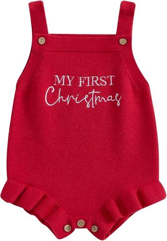 بدلة عيد الميلاد للفتيات حديثي الولادة منسوجة من My First Christmas Romper بدون أكمام سترة محبوكة بشكل عام in Saudi Arabia