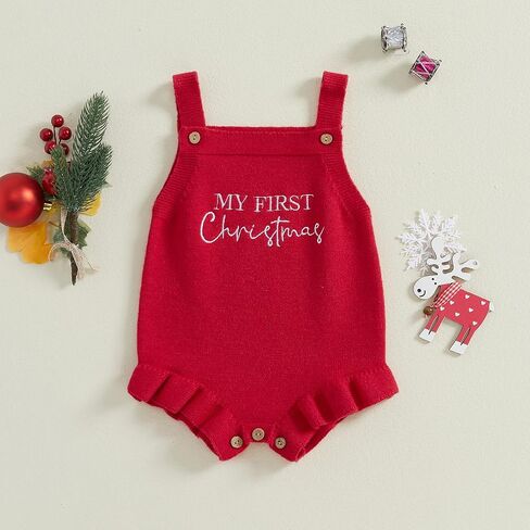 بدلة عيد الميلاد للفتيات حديثي الولادة منسوجة من My First Christmas Romper بدون أكمام سترة محبوكة بشكل عام in Saudi Arabia