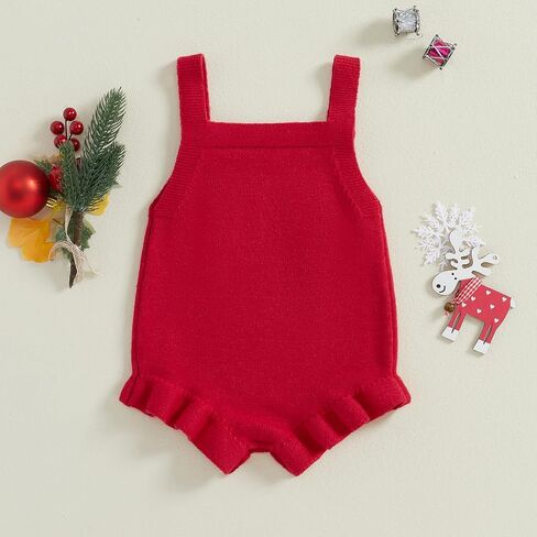 بدلة عيد الميلاد للفتيات حديثي الولادة منسوجة من My First Christmas Romper بدون أكمام سترة محبوكة بشكل عام in Saudi Arabia