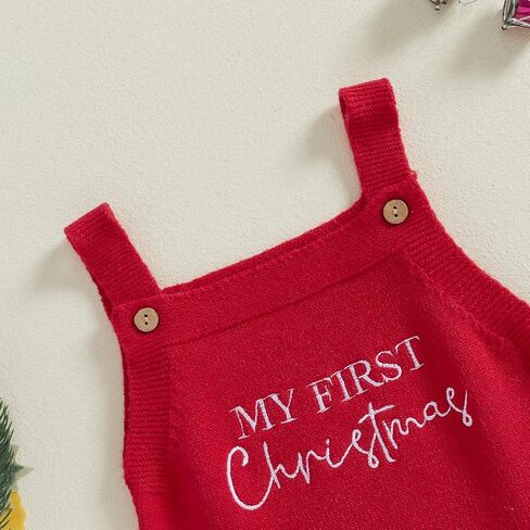 بدلة عيد الميلاد للفتيات حديثي الولادة منسوجة من My First Christmas Romper بدون أكمام سترة محبوكة بشكل عام in Saudi Arabia
