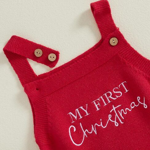 بدلة عيد الميلاد للفتيات حديثي الولادة منسوجة من My First Christmas Romper بدون أكمام سترة محبوكة بشكل عام in Saudi Arabia