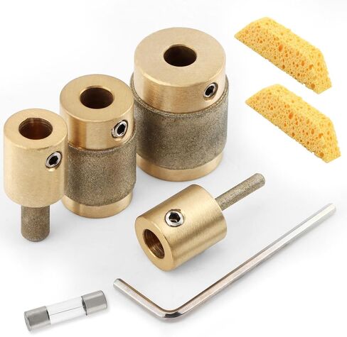 Glass Diamond Grinder Bit Head Tools Combination Set 1" 3/4" 1/4" 1/8" Brass Core Stained Glass Grinder Bits & Diamond Grinding Bit Head Tools(Size:4pcs) in Kuwait