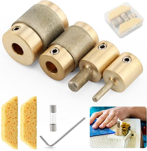 Glass Diamond Grinder Bit Head Tools Combination Set 1" 3/4" 1/4" 1/8" Brass Core Stained Glass Grinder Bits & Diamond Grinding Bit Head Tools(Size:4pcs) in Kuwait