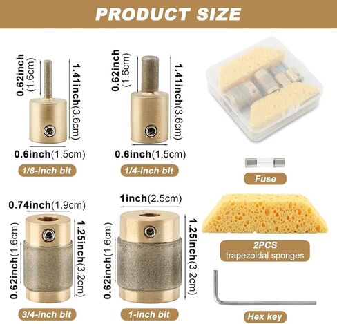 Glass Diamond Grinder Bit Head Tools Combination Set 1" 3/4" 1/4" 1/8" Brass Core Stained Glass Grinder Bits & Diamond Grinding Bit Head Tools(Size:4pcs) in Kuwait
