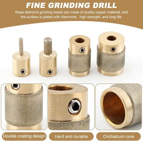 Glass Diamond Grinder Bit Head Tools Combination Set 1" 3/4" 1/4" 1/8" Brass Core Stained Glass Grinder Bits & Diamond Grinding Bit Head Tools(Size:4pcs) in Kuwait