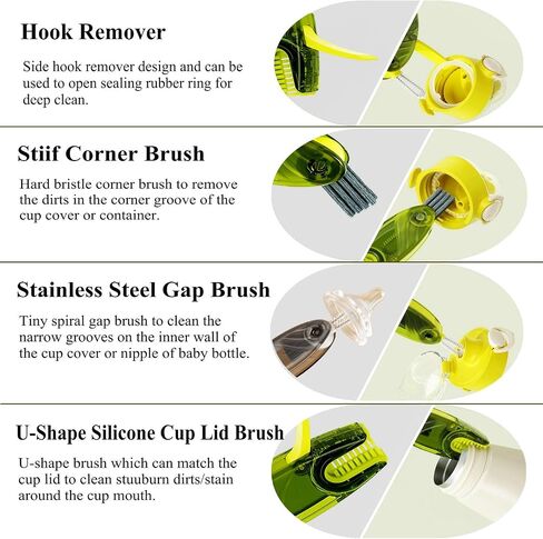 4 in 1 Cup Lid Cleaning Brush Set Multifunctional Bottle Brush Cleaner Tiny Bottle Cup Lid Brush Straw Cleaner Tools Mini Silicone Bottle Cup-Holder Cleaner with Hook Remover Blue Green Grey in Saudi Arabia
