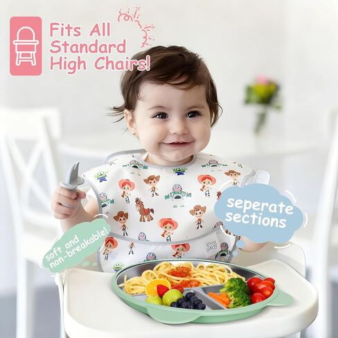 4 Pack Stainless Steel Toddler Plates Silicone Suction, 9'' Baby Plates Non Slip, Divided Portion, Food-Grade Silicone Plate for Kids, LEAD-FREE Dishwasher Safe, BPA-Free Toddler Snack Containers in Saudi Arabia