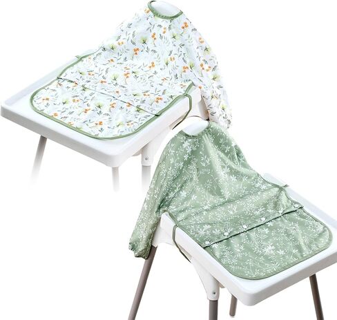 2-Pack Long Sleeve Baby Bib,Coverall Baby Bibs for Eating,Waterproof,Attaches to Highchair&Table,Ages 1 to 3 Years in Saudi Arabia
