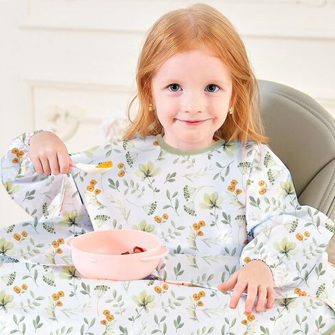 2-Pack Long Sleeve Baby Bib,Coverall Baby Bibs for Eating,Waterproof,Attaches to Highchair&Table,Ages 1 to 3 Years in Saudi Arabia