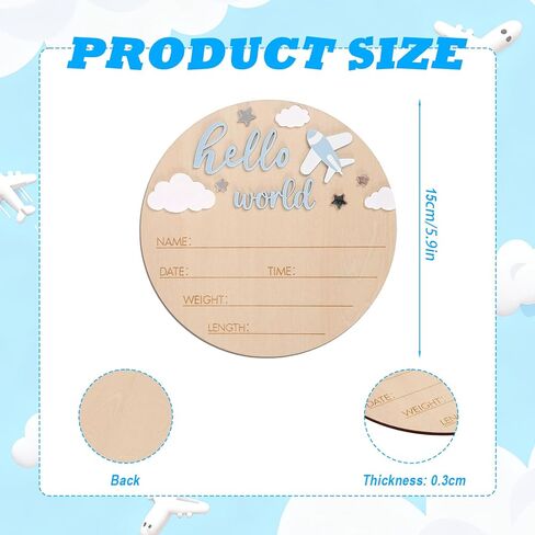 Hello World Newborn Sign, 5.9in Round Basswood Newborn Welcome Signs with Writing Pen Baby Name Birth Board Plaque for Nursery Home Decor in Saudi Arabia
