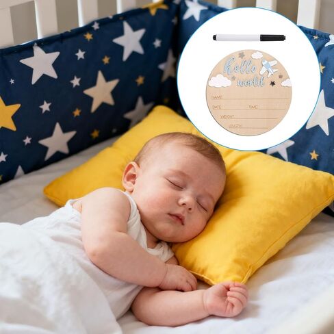 Hello World Newborn Sign, 5.9in Round Basswood Newborn Welcome Signs with Writing Pen Baby Name Birth Board Plaque for Nursery Home Decor in Saudi Arabia