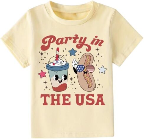 American Flag Crewneck T-Shirt Toddlers Memorial Day Kids Red White Blue Cotton Short Sleeve Tops 2-7t in Saudi Arabia