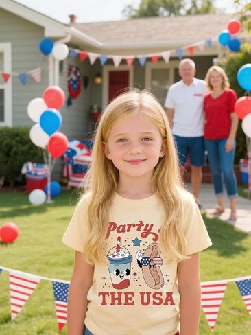 American Flag Crewneck T-Shirt Toddlers Memorial Day Kids Red White Blue Cotton Short Sleeve Tops 2-7t in Saudi Arabia