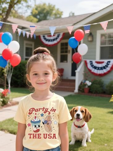 American Flag Crewneck T-Shirt Toddlers Memorial Day Kids Red White Blue Cotton Short Sleeve Tops 2-7t in Saudi Arabia