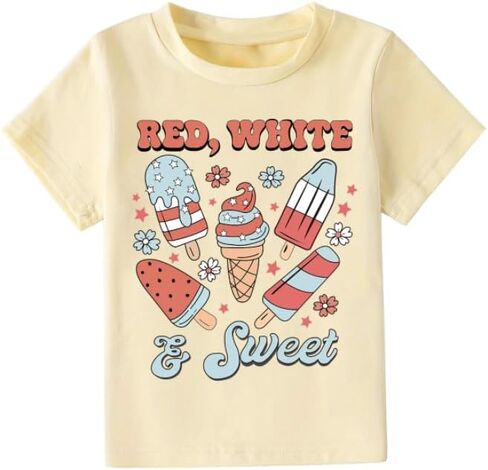 American Flag Crewneck T-Shirt Toddlers Memorial Day Kids Red White Blue Cotton Short Sleeve Tops 2-7t in Saudi Arabia
