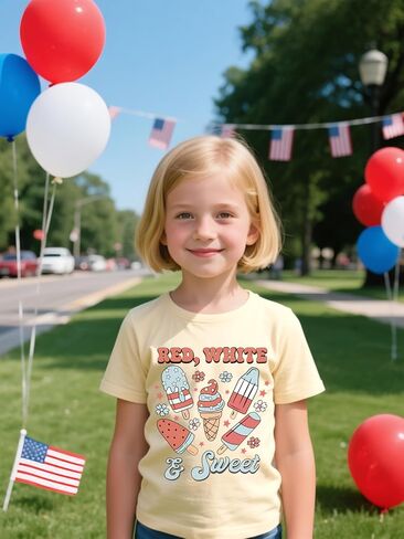 American Flag Crewneck T-Shirt Toddlers Memorial Day Kids Red White Blue Cotton Short Sleeve Tops 2-7t in Saudi Arabia