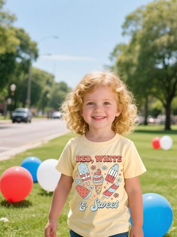 American Flag Crewneck T-Shirt Toddlers Memorial Day Kids Red White Blue Cotton Short Sleeve Tops 2-7t in Saudi Arabia